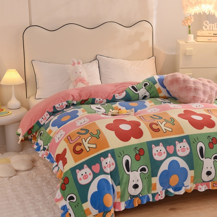 91家纺网 家纺一手货源 找家纺 甜之梦家纺 2025新款韩版泥点绒单被套（任何尺寸都可定做） 萌宠跳跳