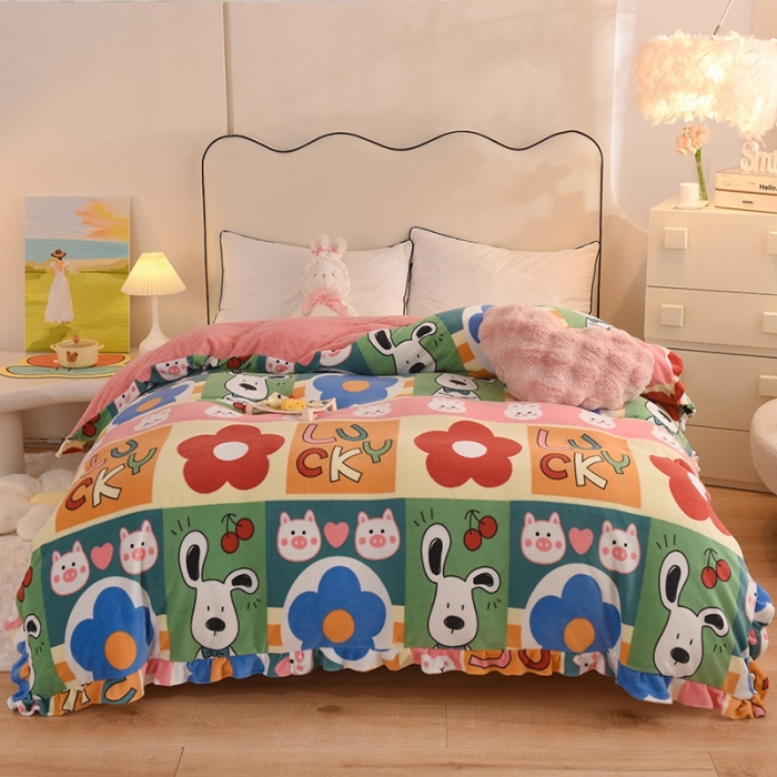 91家纺网 家纺一手货源 找家纺 甜之梦家纺 2025新款韩版泥点绒单被套（任何尺寸都可定做） 萌宠跳跳