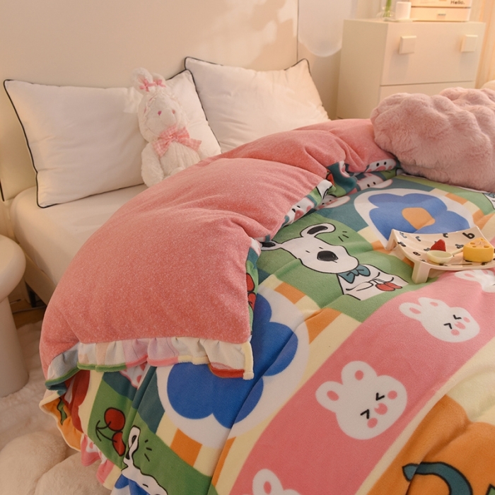 91家纺网 家纺一手货源 找家纺 甜之梦家纺 2025新款韩版泥点绒单被套（任何尺寸都可定做） 萌宠跳跳