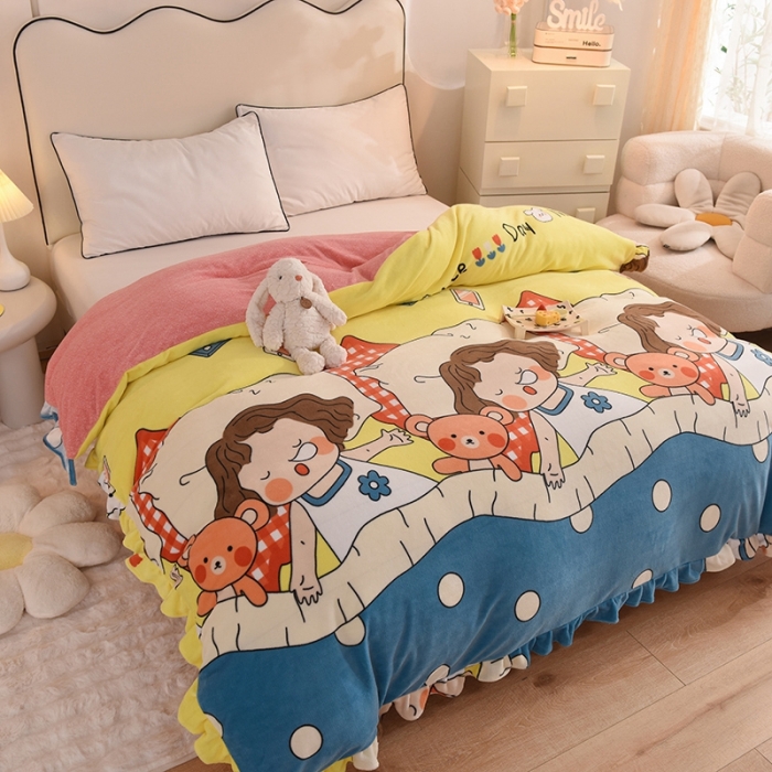 91家纺网 家纺一手货源 找家纺 甜之梦家纺 2025新款韩版泥点绒单被套（任何尺寸都可定做） 泡泡公主