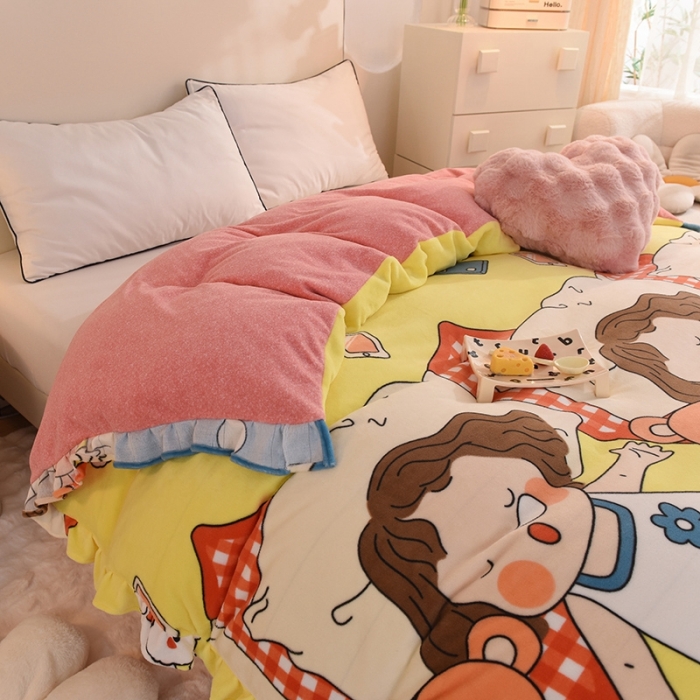 91家纺网 家纺一手货源 找家纺 甜之梦家纺 2025新款韩版泥点绒单被套（任何尺寸都可定做） 泡泡公主