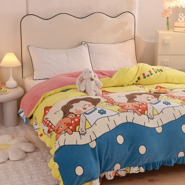 91家纺网 家纺一手货源 找家纺 甜之梦家纺 2025新款韩版泥点绒单被套（任何尺寸都可定做） 泡泡公主