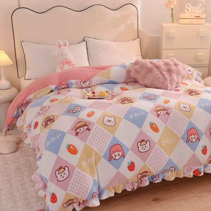 91家纺网 家纺一手货源 找家纺 甜之梦家纺 2025新款韩版泥点绒单被套（任何尺寸都可定做） 诗雨恋人