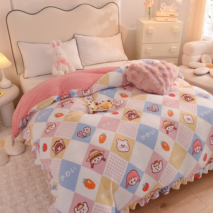 91家纺网 家纺一手货源 找家纺 甜之梦家纺 2025新款韩版泥点绒单被套（任何尺寸都可定做） 诗雨恋人