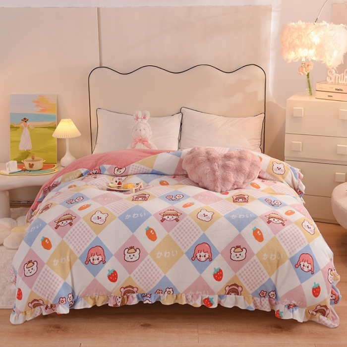 91家纺网 家纺一手货源 找家纺 甜之梦家纺 2025新款韩版泥点绒单被套（任何尺寸都可定做） 诗雨恋人