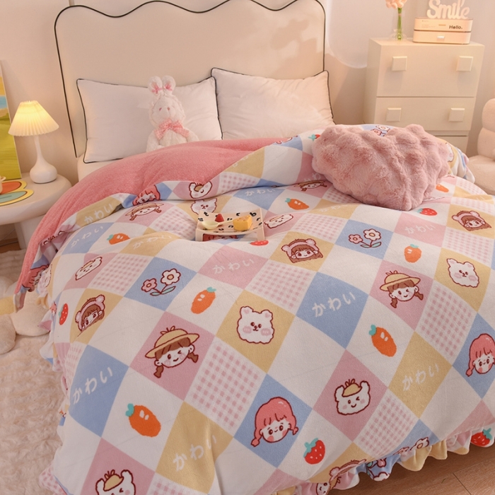 91家纺网 家纺一手货源 找家纺 甜之梦家纺 2025新款韩版泥点绒单被套（任何尺寸都可定做） 诗雨恋人