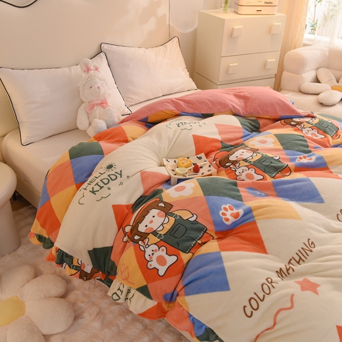 91家纺网 家纺一手货源 找家纺 甜之梦家纺 2025新款韩版泥点绒单被套（任何尺寸都可定做） 校园女孩