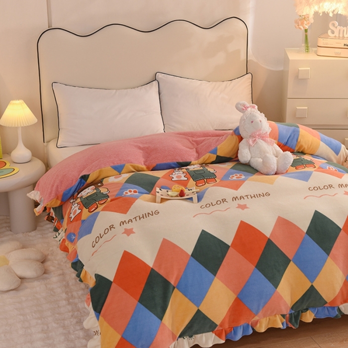 91家纺网 家纺一手货源 找家纺 甜之梦家纺 2025新款韩版泥点绒单被套（任何尺寸都可定做） 校园女孩