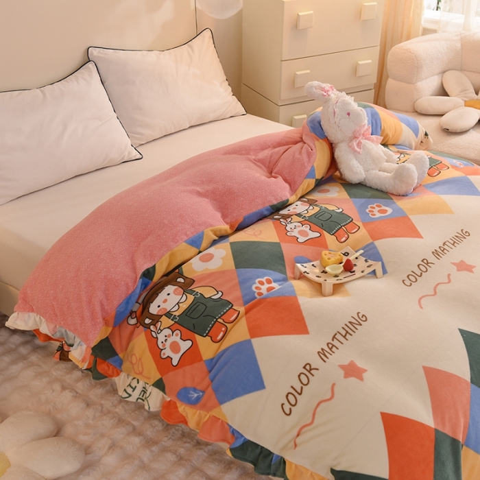 91家纺网 家纺一手货源 找家纺 甜之梦家纺 2025新款韩版泥点绒单被套（任何尺寸都可定做） 校园女孩