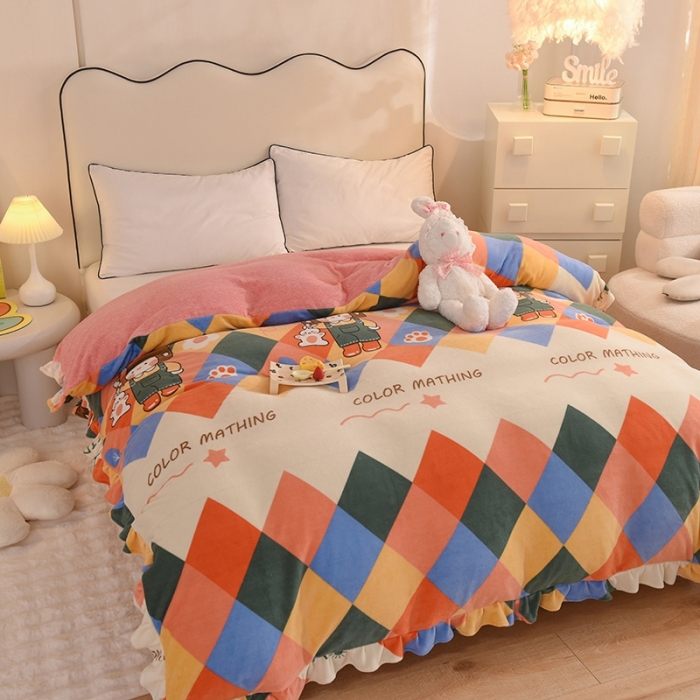 91家纺网 家纺一手货源 找家纺 甜之梦家纺 2025新款韩版泥点绒单被套（任何尺寸都可定做） 校园女孩