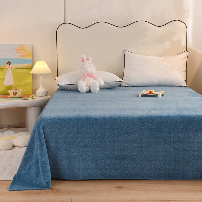 91家纺网 家纺一手货源 找家纺 甜之梦家纺 2025新款韩版泥点绒单床单（任何尺寸都可定做） 贵族蓝