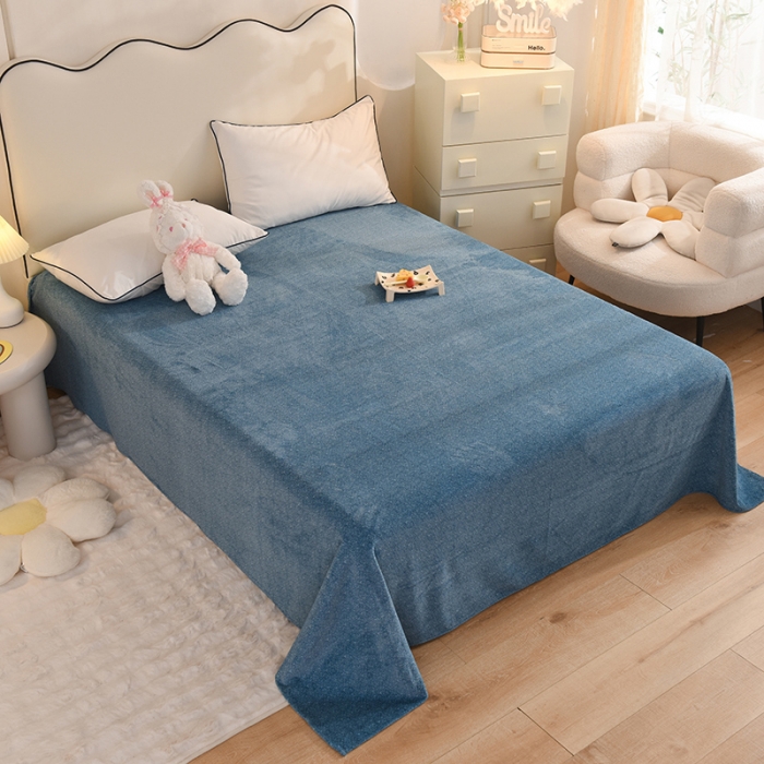 91家纺网 家纺一手货源 找家纺 甜之梦家纺 2025新款韩版泥点绒单床单（任何尺寸都可定做） 贵族蓝