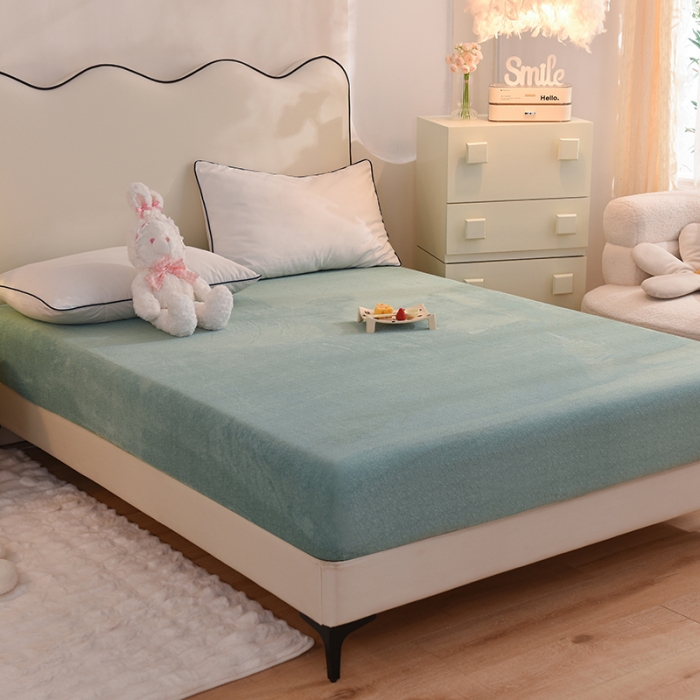 91家纺网 家纺一手货源 找家纺 甜之梦家纺 2025新款韩版泥点绒单床笠（任何尺寸异型缺角都可定做） 玛瑙绿