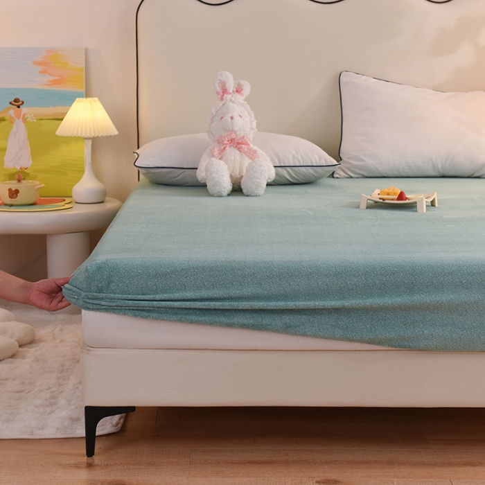 91家纺网 家纺一手货源 找家纺 甜之梦家纺 2025新款韩版泥点绒单床笠（任何尺寸异型缺角都可定做） 玛瑙绿