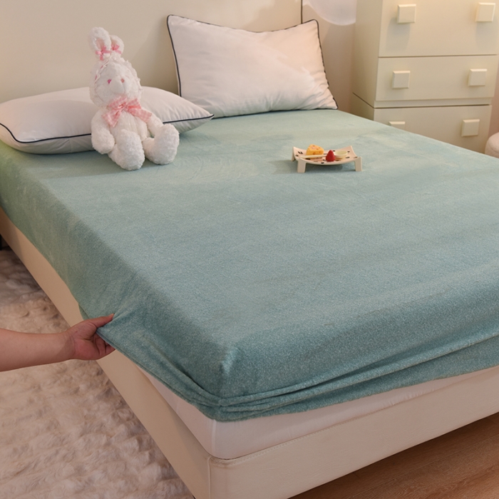 91家纺网 家纺一手货源 找家纺 甜之梦家纺 2025新款韩版泥点绒单床笠（任何尺寸异型缺角都可定做） 玛瑙绿