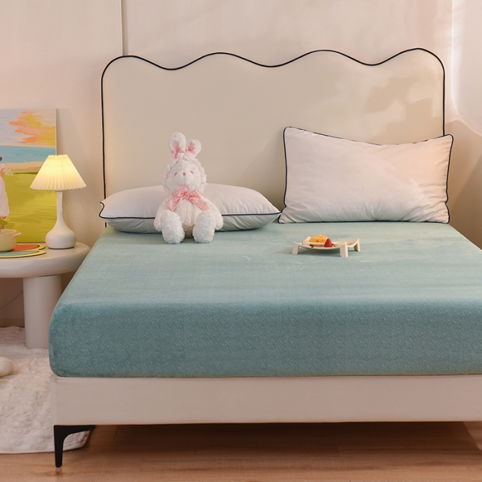 91家纺网 家纺一手货源 找家纺 甜之梦家纺 2025新款韩版泥点绒单床笠（任何尺寸异型缺角都可定做） 玛瑙绿