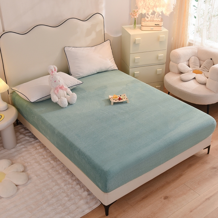 91家纺网 家纺一手货源 找家纺 甜之梦家纺 2025新款韩版泥点绒单床笠（任何尺寸异型缺角都可定做） 玛瑙绿