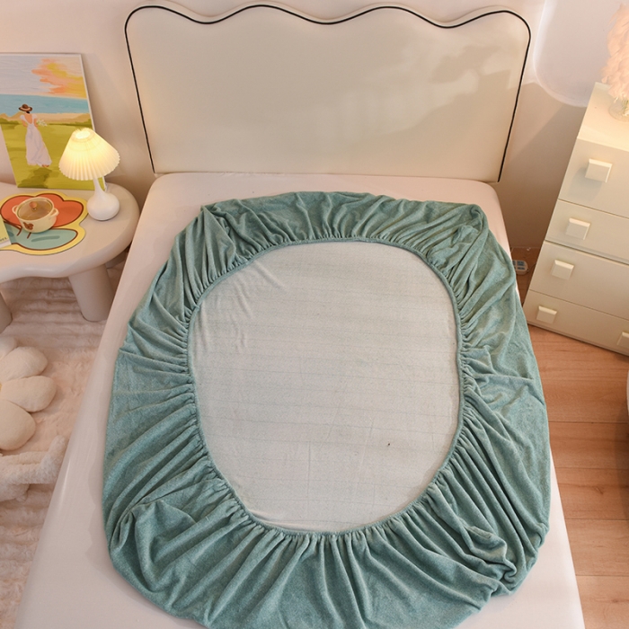 91家纺网 家纺一手货源 找家纺 甜之梦家纺 2025新款韩版泥点绒单床笠（任何尺寸异型缺角都可定做） 玛瑙绿