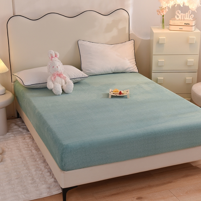 91家纺网 家纺一手货源 找家纺 甜之梦家纺 2025新款韩版泥点绒单床笠（任何尺寸异型缺角都可定做） 玛瑙绿