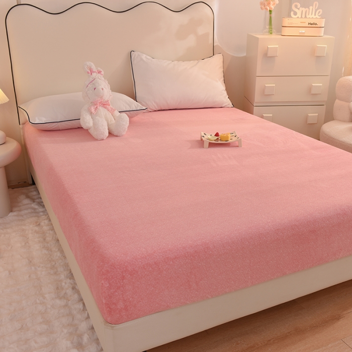 91家纺网 家纺一手货源 找家纺 甜之梦家纺 2025新款韩版泥点绒单床笠（任何尺寸异型缺角都可定做） 泥点绒淡粉