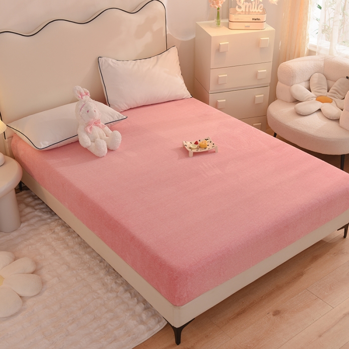 91家纺网 家纺一手货源 找家纺 甜之梦家纺 2025新款韩版泥点绒单床笠（任何尺寸异型缺角都可定做） 泥点绒淡粉