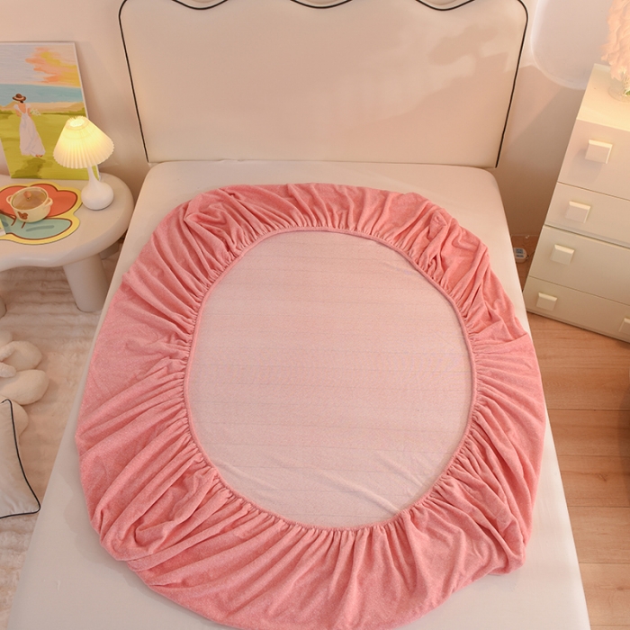 91家纺网 家纺一手货源 找家纺 甜之梦家纺 2025新款韩版泥点绒单床笠（任何尺寸异型缺角都可定做） 泥点绒淡粉