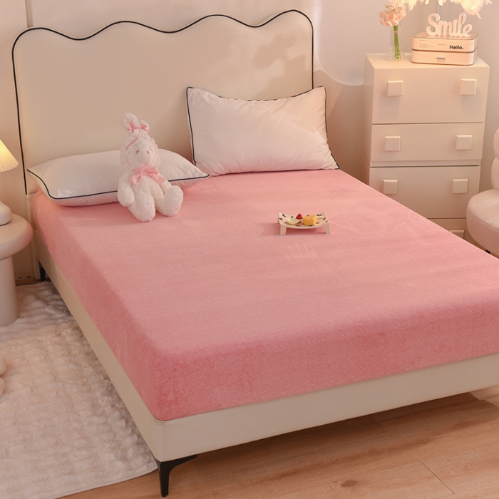 91家纺网 家纺一手货源 找家纺 甜之梦家纺 2025新款韩版泥点绒单床笠（任何尺寸异型缺角都可定做） 泥点绒淡粉