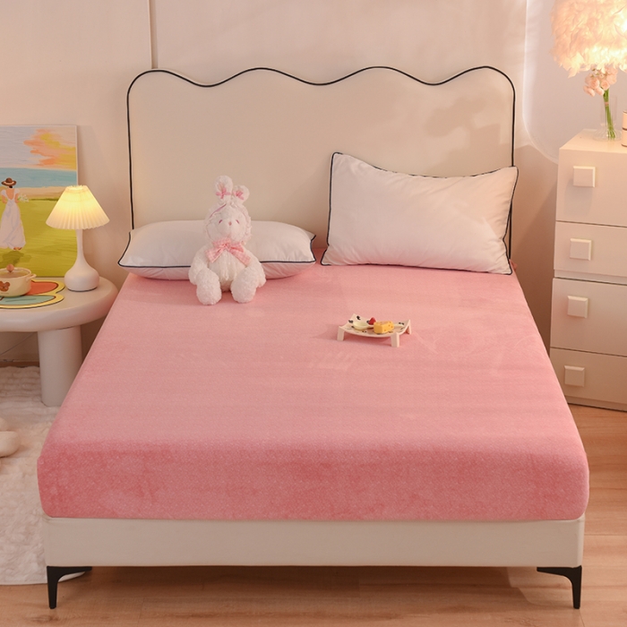 91家纺网 家纺一手货源 找家纺 甜之梦家纺 2025新款韩版泥点绒单床笠（任何尺寸异型缺角都可定做） 泥点绒淡粉