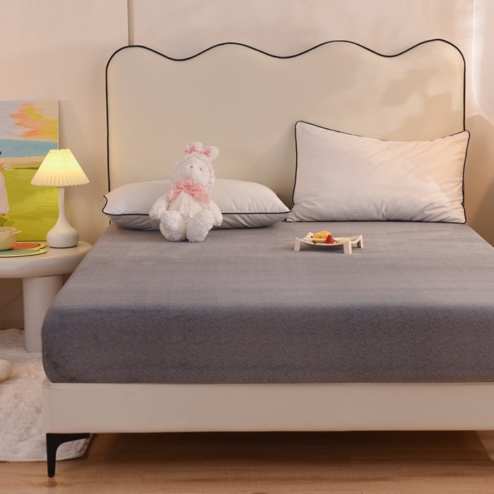 91家纺网 家纺一手货源 找家纺 甜之梦家纺 2025新款韩版泥点绒单床笠（任何尺寸异型缺角都可定做） 优雅灰