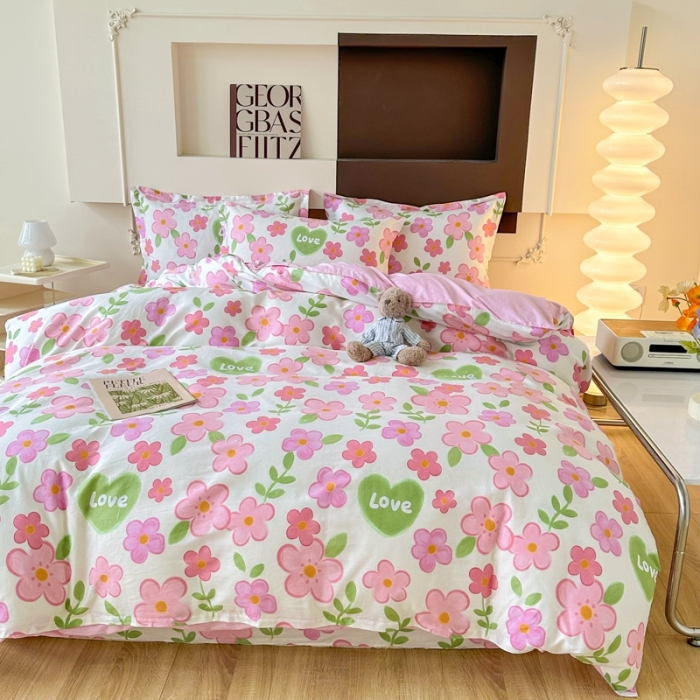 91家纺网 家纺一手货源 找家纺 帛织澜 12868全棉喷气印花四件套-花夏未央-粉