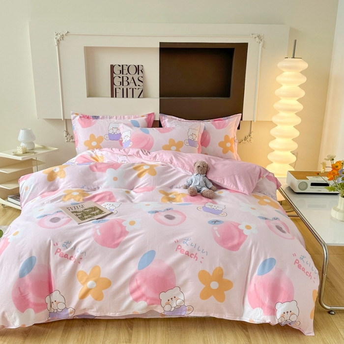 91家纺网 家纺一手货源 找家纺 帛织澜 12868全棉喷气印花四件套-蜜桃桃