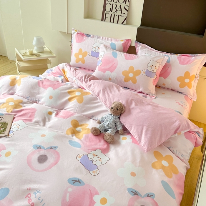 91家纺网 家纺一手货源 找家纺 帛织澜 12868全棉喷气印花四件套-蜜桃桃