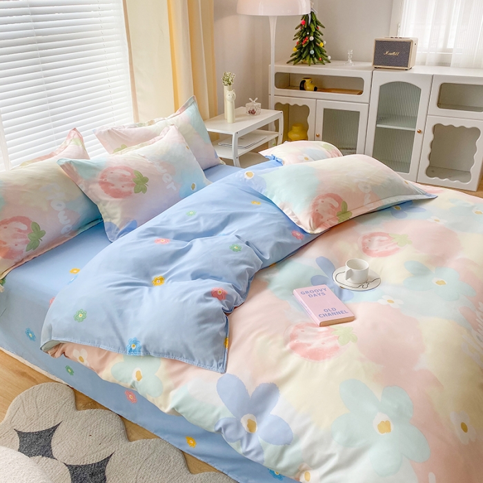 91家纺网 家纺一手货源 找家纺 （总）菲度家纺 2023新款小清新简约亲肤芦荟棉四件套