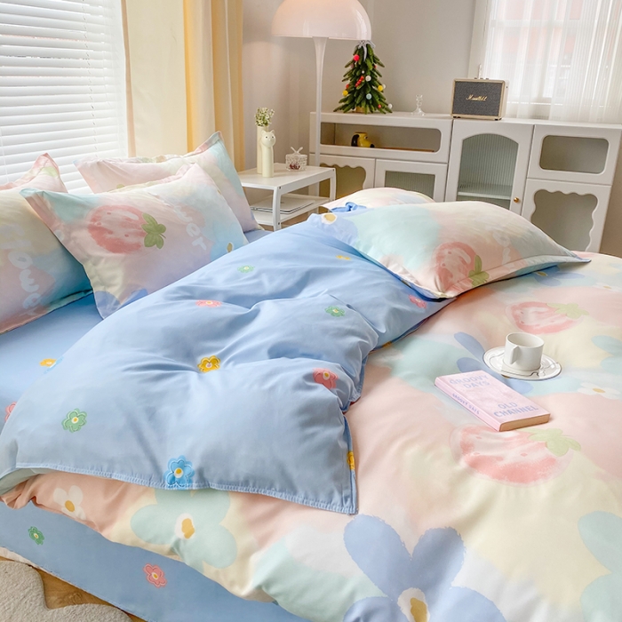 91家纺网 家纺一手货源 找家纺 （总）菲度家纺 2023新款小清新简约亲肤芦荟棉四件套