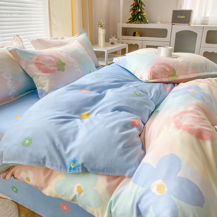 91家纺网 家纺一手货源 找家纺 （总）菲度家纺 2023新款小清新简约亲肤芦荟棉四件套