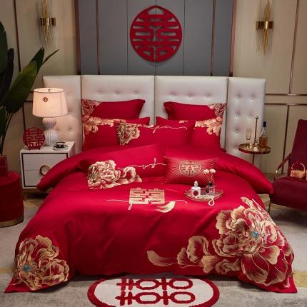 91家纺网 家纺一手货源 找家纺 宏羽纺 2024新款纯棉新中式刺绣婚庆多件套 玫瑰佳人