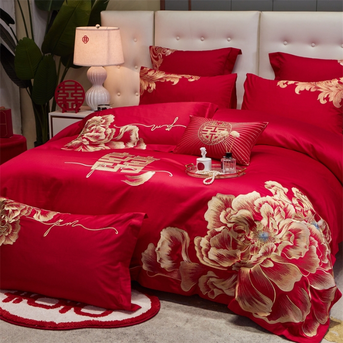 91家纺网 家纺一手货源 找家纺 宏羽纺 2024新款纯棉新中式刺绣婚庆多件套 玫瑰佳人