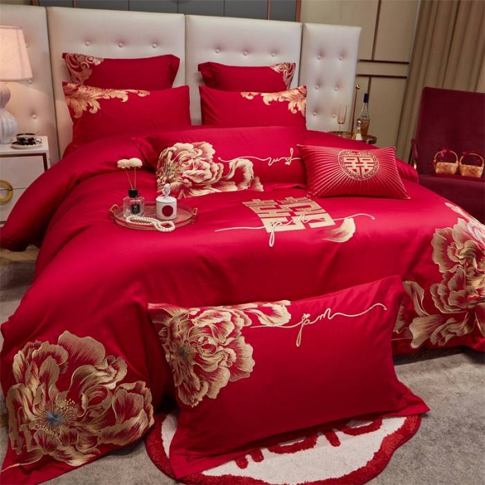 91家纺网 家纺一手货源 找家纺 宏羽纺 2024新款纯棉新中式刺绣婚庆多件套 玫瑰佳人