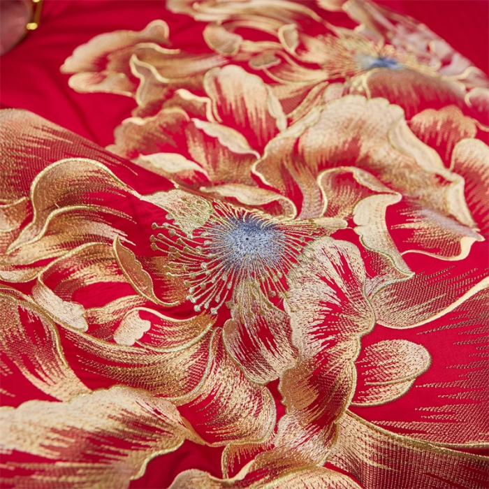 91家纺网 家纺一手货源 找家纺 宏羽纺 2024新款纯棉新中式刺绣婚庆多件套 玫瑰佳人