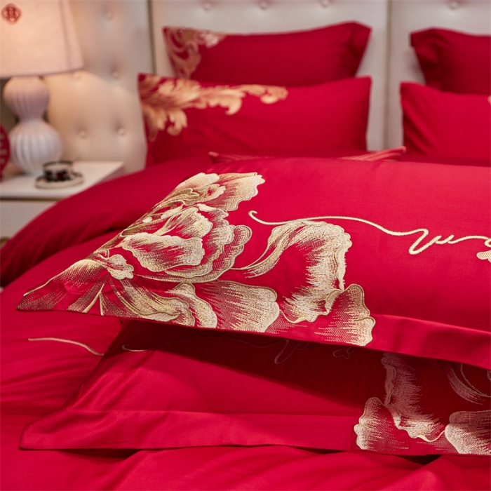 91家纺网 家纺一手货源 找家纺 宏羽纺 2024新款纯棉新中式刺绣婚庆多件套 玫瑰佳人