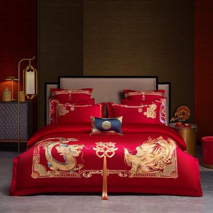 91家纺网 家纺一手货源 找家纺 宏羽纺 2024新款纯棉新中式刺绣婚庆多件套 盛世唐朝-金