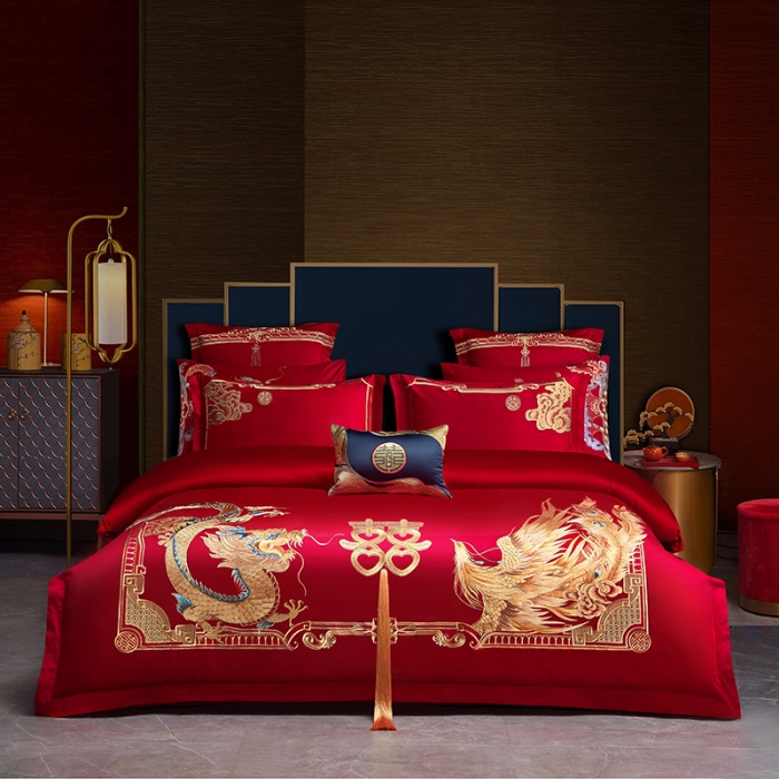 91家纺网 家纺一手货源 找家纺 宏羽纺 2024新款纯棉新中式刺绣婚庆多件套 盛世唐朝-金