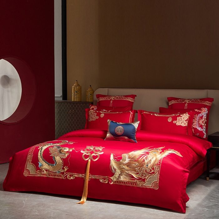 91家纺网 家纺一手货源 找家纺 宏羽纺 2024新款纯棉新中式刺绣婚庆多件套 盛世唐朝-金