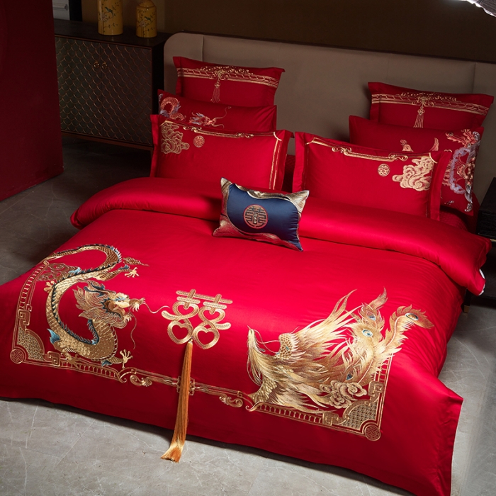 91家纺网 家纺一手货源 找家纺 宏羽纺 2024新款纯棉新中式刺绣婚庆多件套 盛世唐朝-金