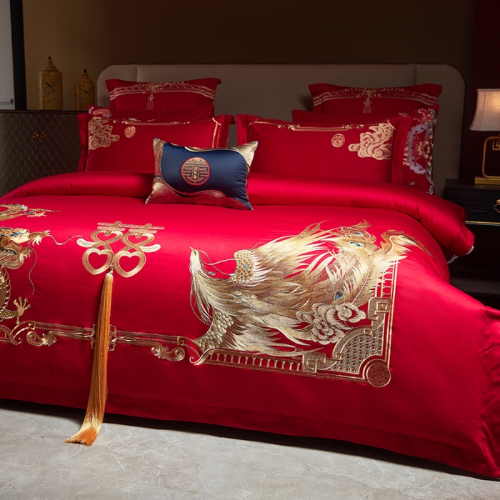 91家纺网 家纺一手货源 找家纺 宏羽纺 2024新款纯棉新中式刺绣婚庆多件套 盛世唐朝-金