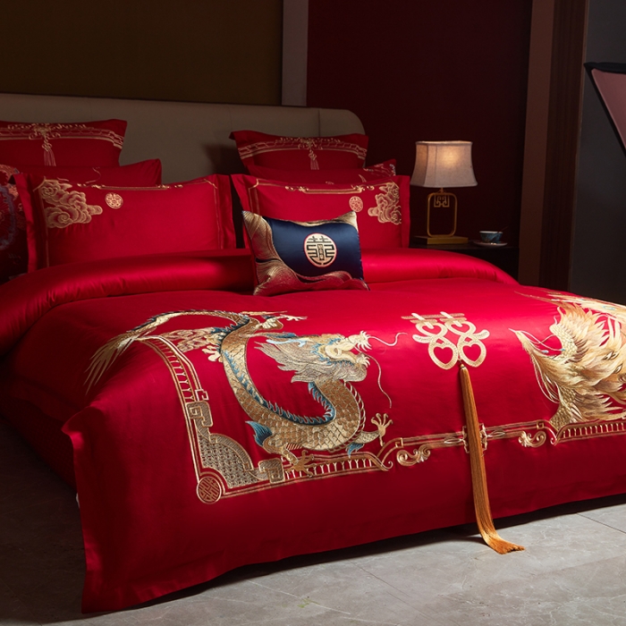 91家纺网 家纺一手货源 找家纺 宏羽纺 2024新款纯棉新中式刺绣婚庆多件套 盛世唐朝-金