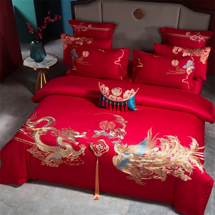 91家纺网 家纺一手货源 找家纺 宏羽纺 2024新款纯棉新中式刺绣婚庆多件套 天作之合