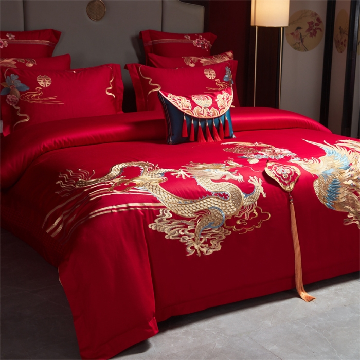 91家纺网 家纺一手货源 找家纺 宏羽纺 2024新款纯棉新中式刺绣婚庆多件套 天作之合