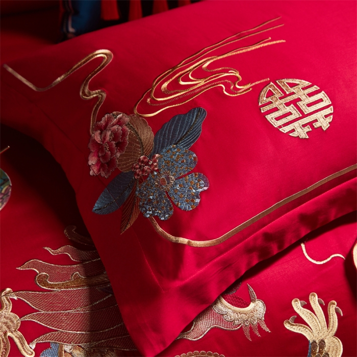 91家纺网 家纺一手货源 找家纺 宏羽纺 2024新款纯棉新中式刺绣婚庆多件套 天作之合