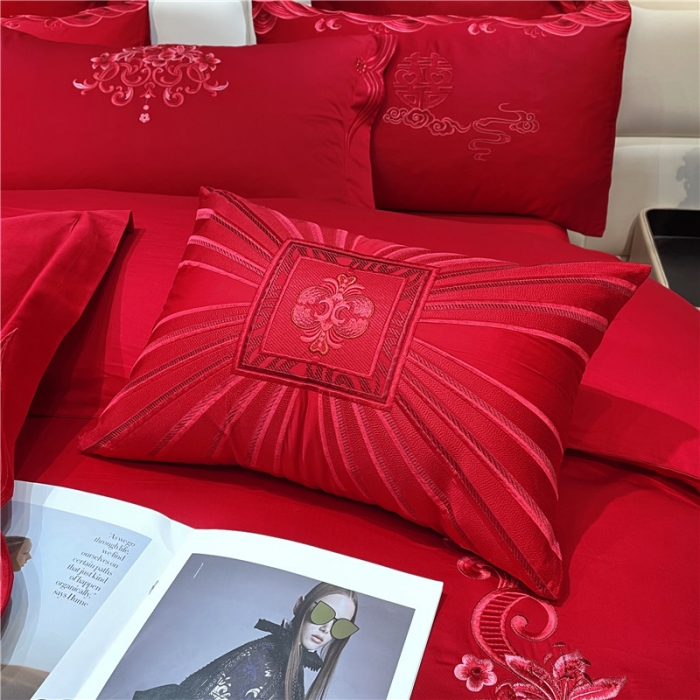 91家纺网 家纺一手货源 找家纺 宏羽纺 2024新款纯棉新中式刺绣婚庆多件套 珠联璧合-红